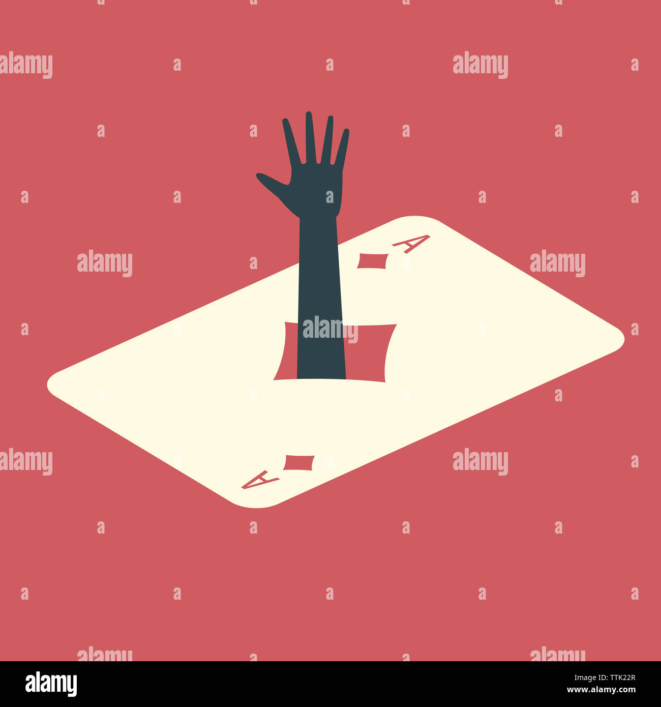 Mano umana fuori di ace di diamanti card. Dipendenza da gioco illustrazione concettuale. Foto Stock