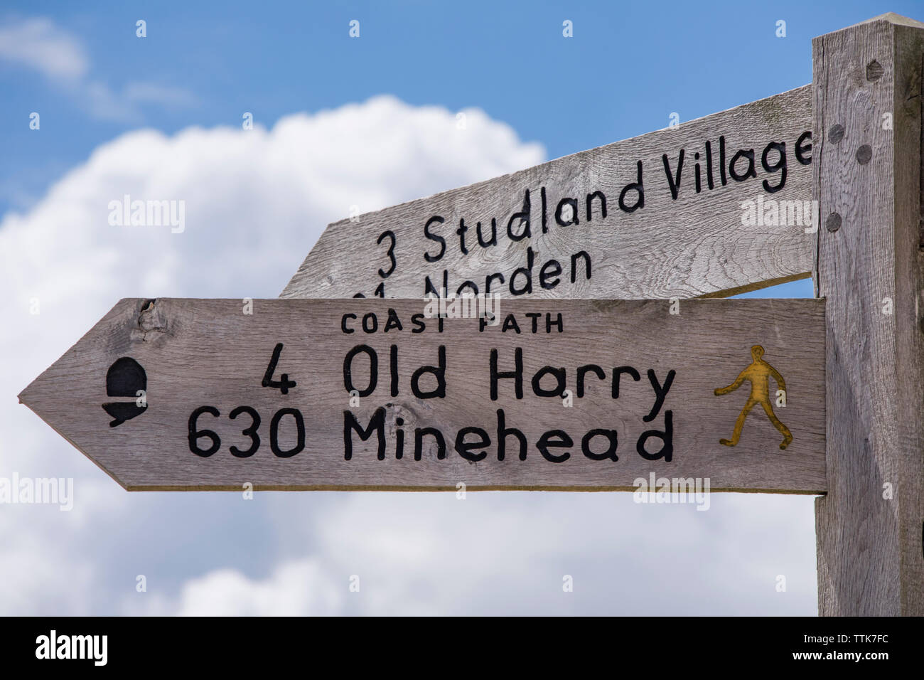 Sentiero segno a Studland, piscina e Old Harry Rocks, Dorset, England, Regno Unito Foto Stock