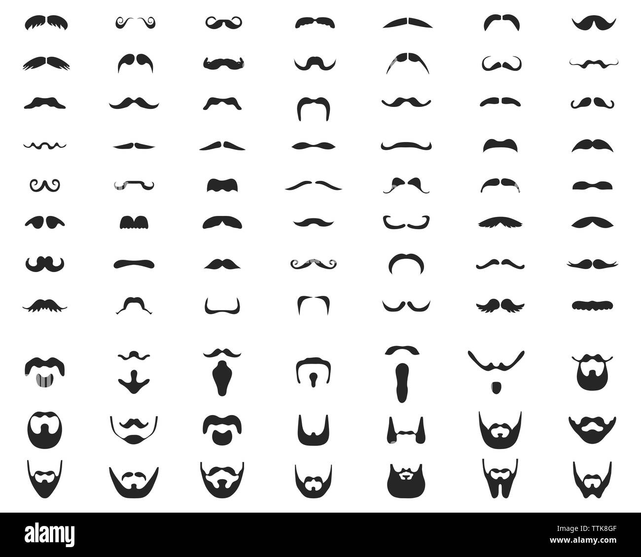 Silhouette nera di barba e baffi su un backgroun bianco Foto Stock