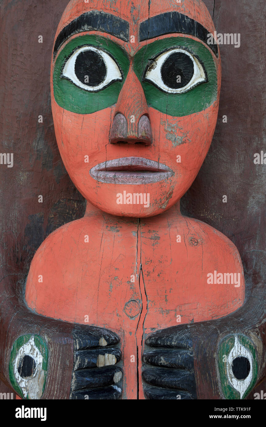 Il Totem Pole, Wrangel Museum, Alaska, STATI UNITI D'AMERICA Foto Stock