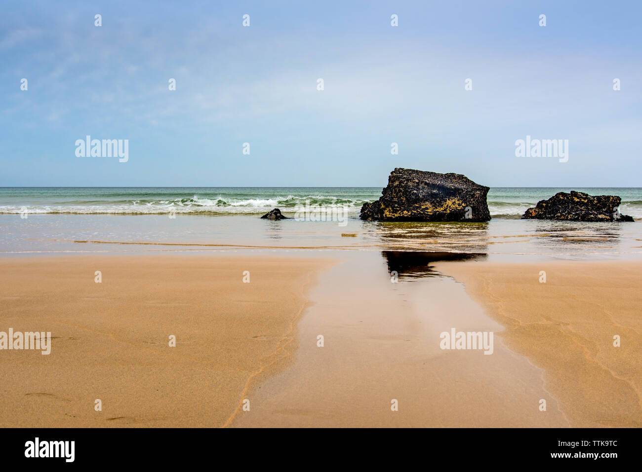 Tregurrian, Cornwall. delle linee guida Foto Stock