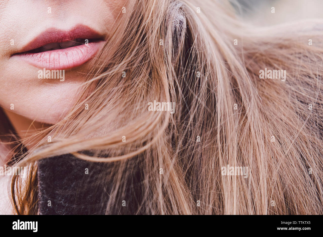 Close-up di donna con capelli castani Foto Stock