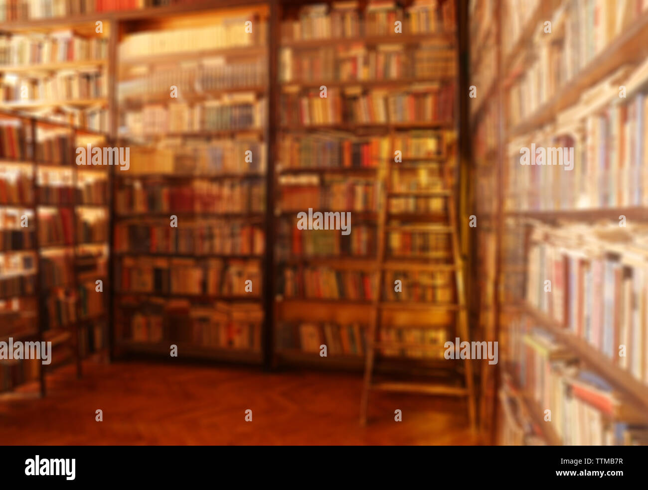 Il vecchio scaffale e scala in libreria Foto Stock