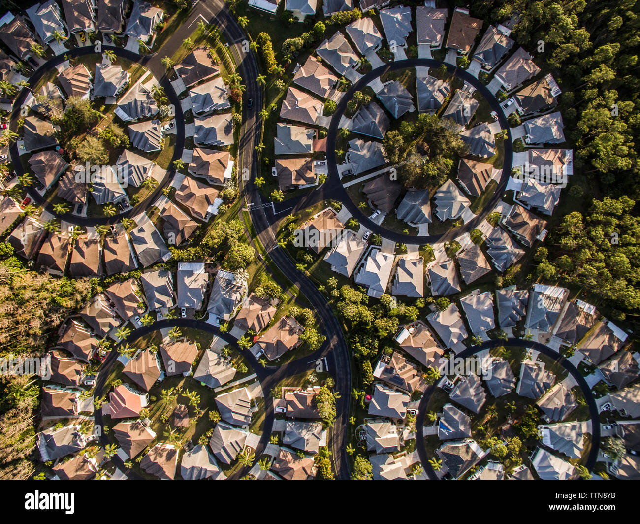Vista aerea di forma circolare area residenziale Foto Stock