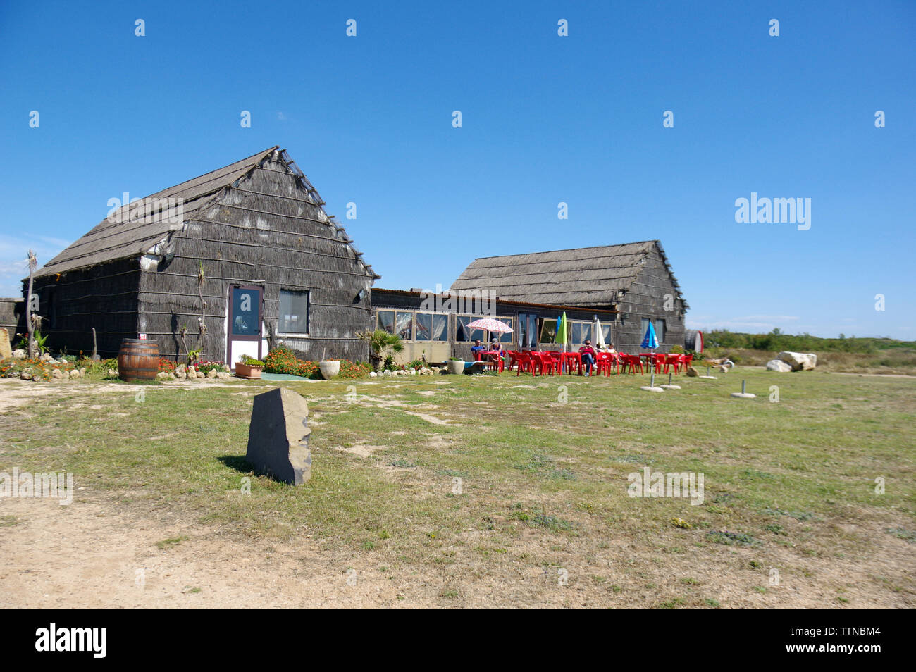 Tipica casa di giunco nella penisola del Sinis, Sardegna, Italia Foto Stock