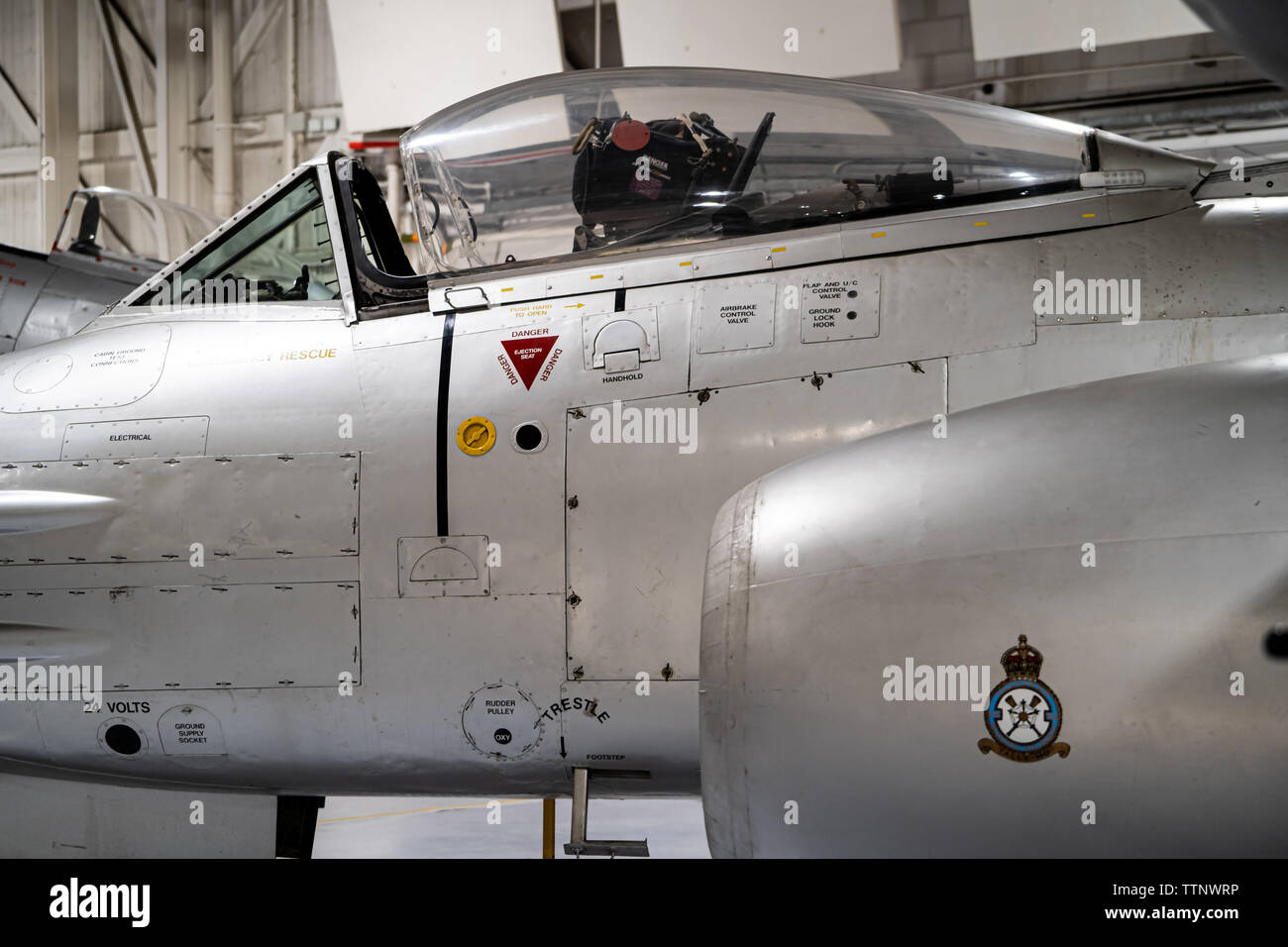 Gloster Meteor F.8 aerei jet cockpit Foto Stock