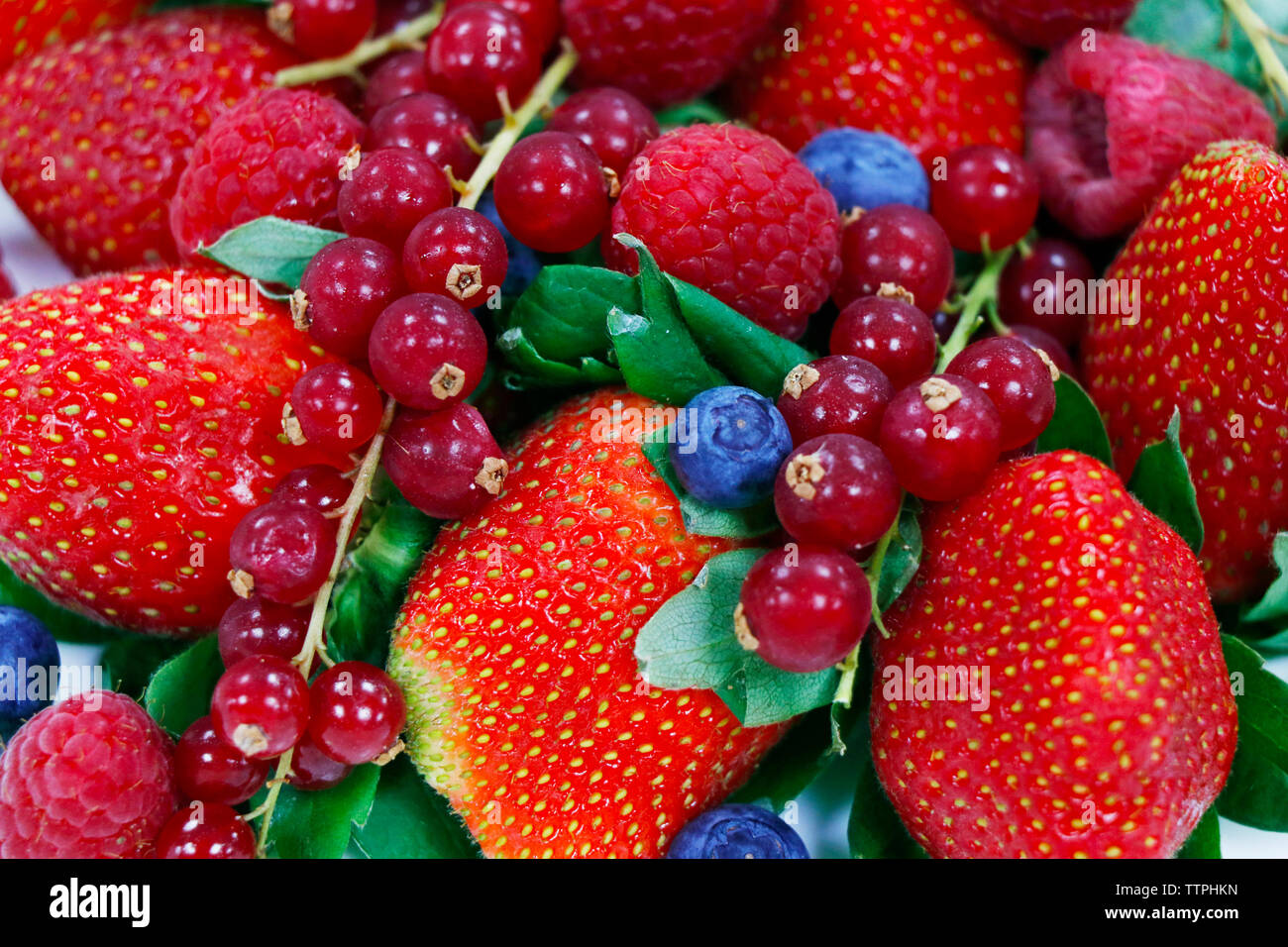 Un assortimento di impasto fresco bacche close up Foto Stock