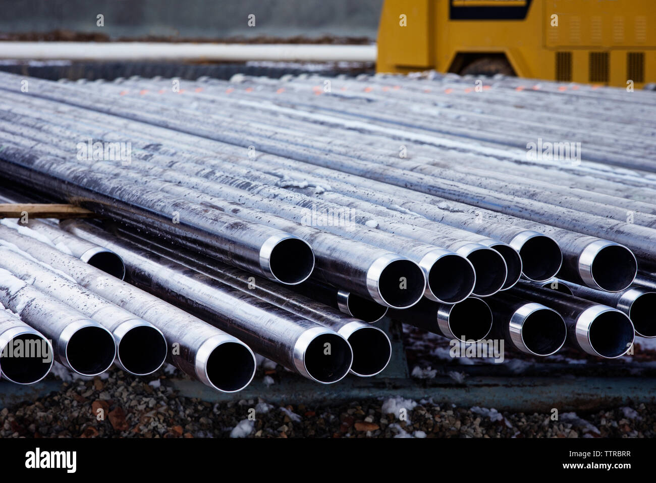 Close-up di tubi metallici all'industria Foto Stock