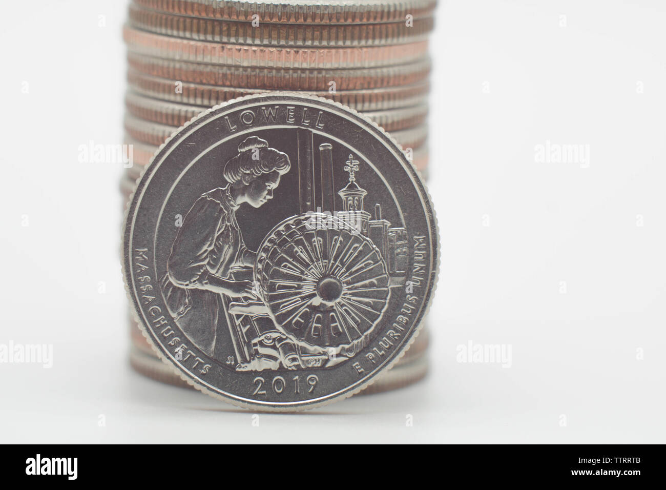2019 dello stato del Massachusetts trimestre sfondo bianco Foto Stock