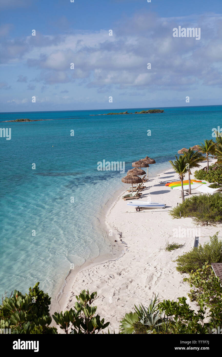 EXUMA, Bahamas. Spiaggia privata a Fowl Cay Resort. Foto Stock