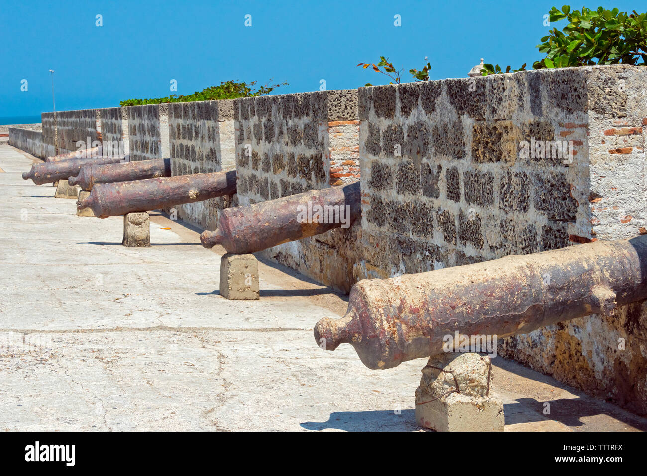 San Lucas, parte delle pareti e dei cannoni nella città vecchia, Cartagena, sito Patrimonio Mondiale dell'UNESCO, Dipartimento di Bolivar, Colombia Foto Stock