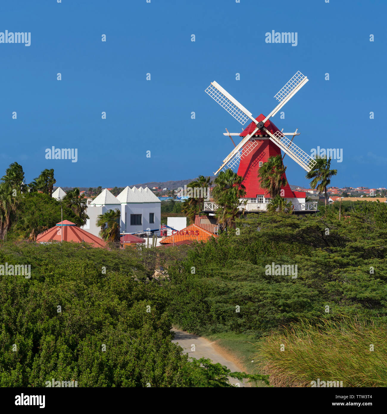 Il Vecchio Mulino a vento olandese, Aruba Foto Stock