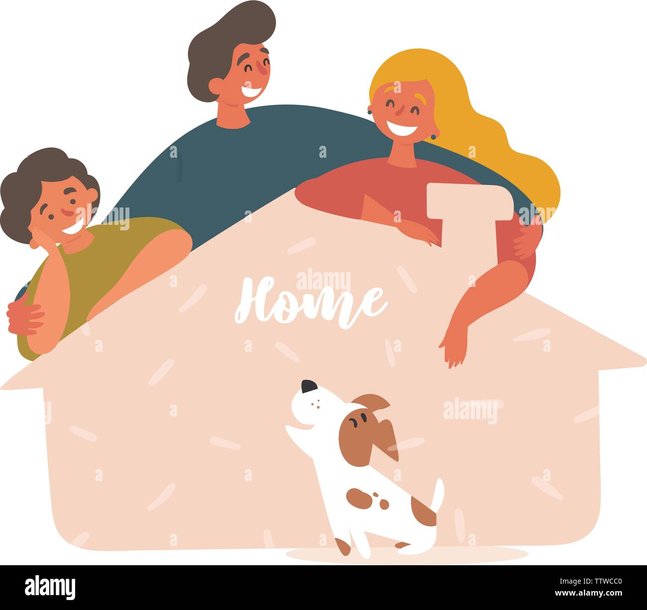 Tre amici e adottato il pet da shelter house Illustrazione Vettoriale