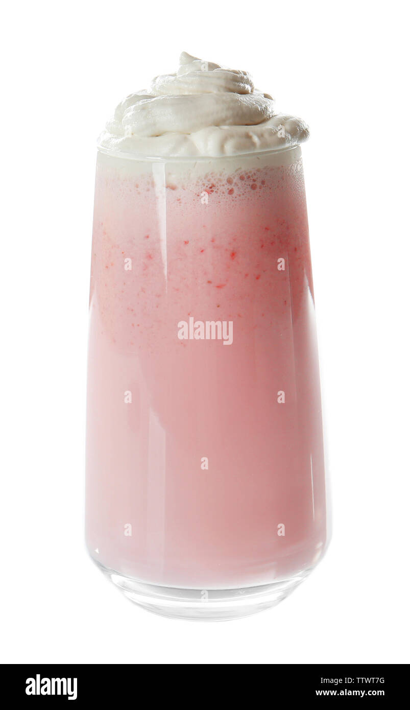 Milk shake alla fragola su sfondo bianco Foto Stock