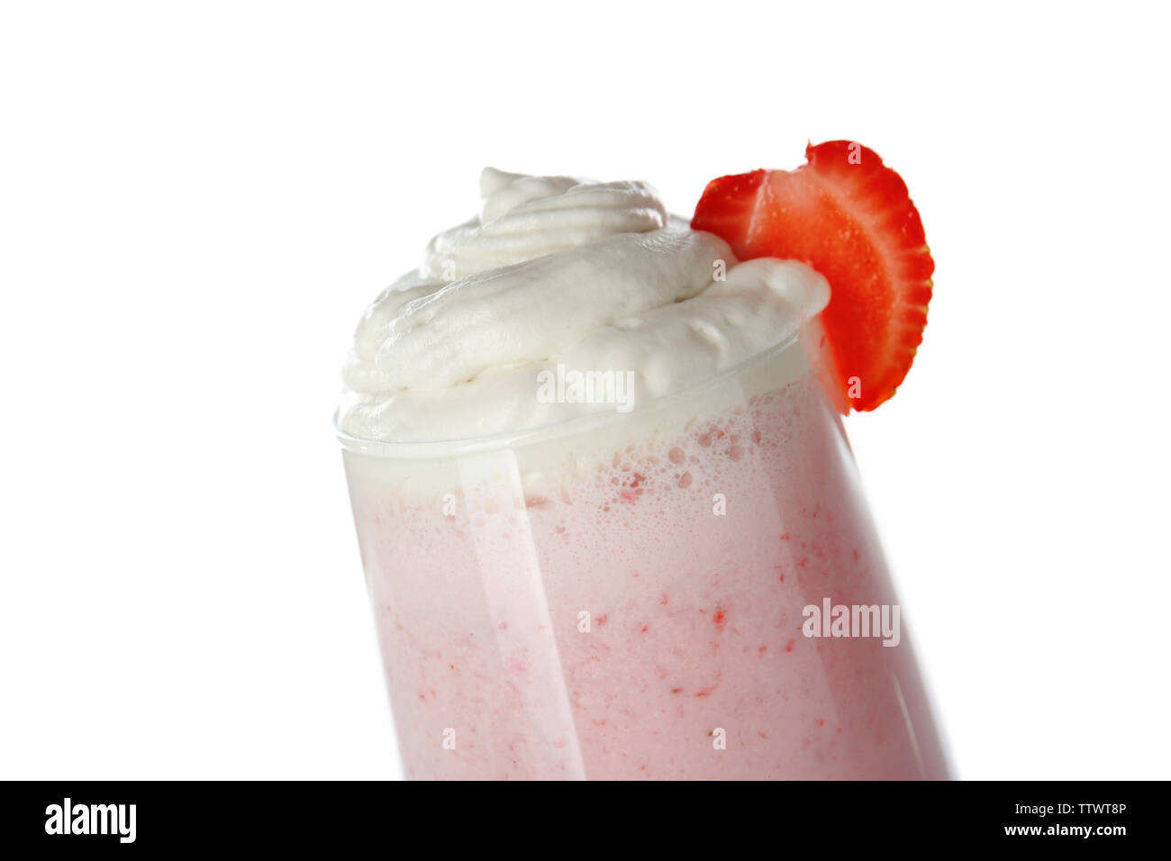 Milk shake alla fragola su sfondo bianco Foto Stock