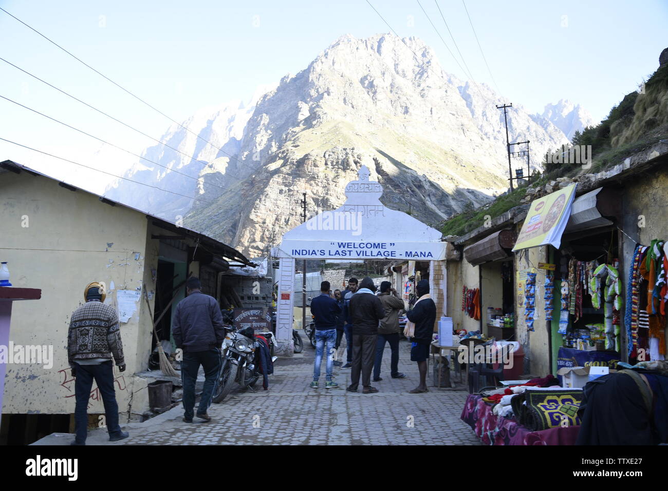 India l'ultimo villaggio villaggio di Mana 2019 al Tibet Confine vicino Badrniath , Chamoli, Rudrapryag, India, Asia Foto Stock