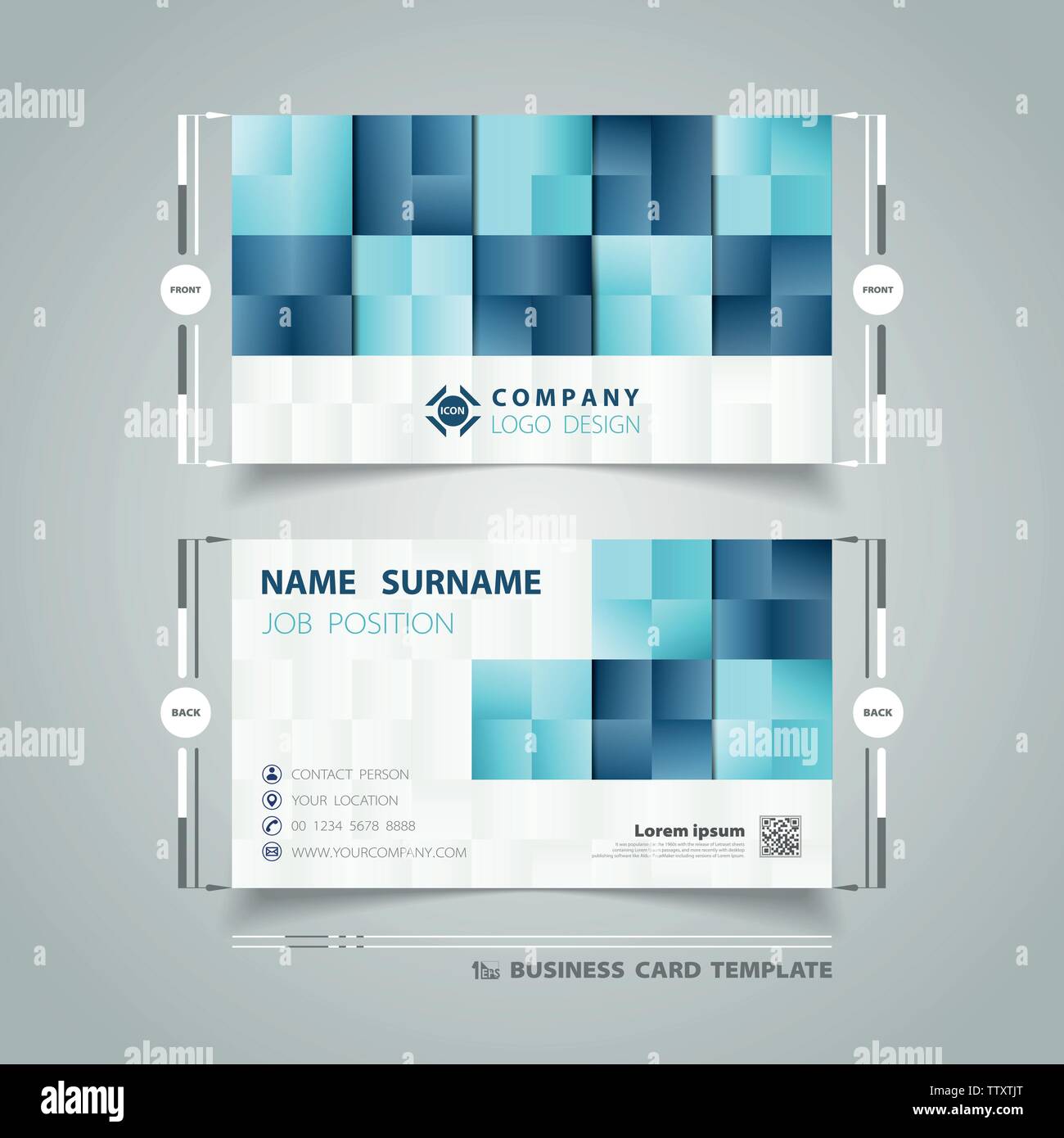 Abstract square colori blu modello tech design nome business card. È possibile utilizzare per il business modello di biglietto di auguri, artwork, decorazione astratta. Illustrazione Vettoriale