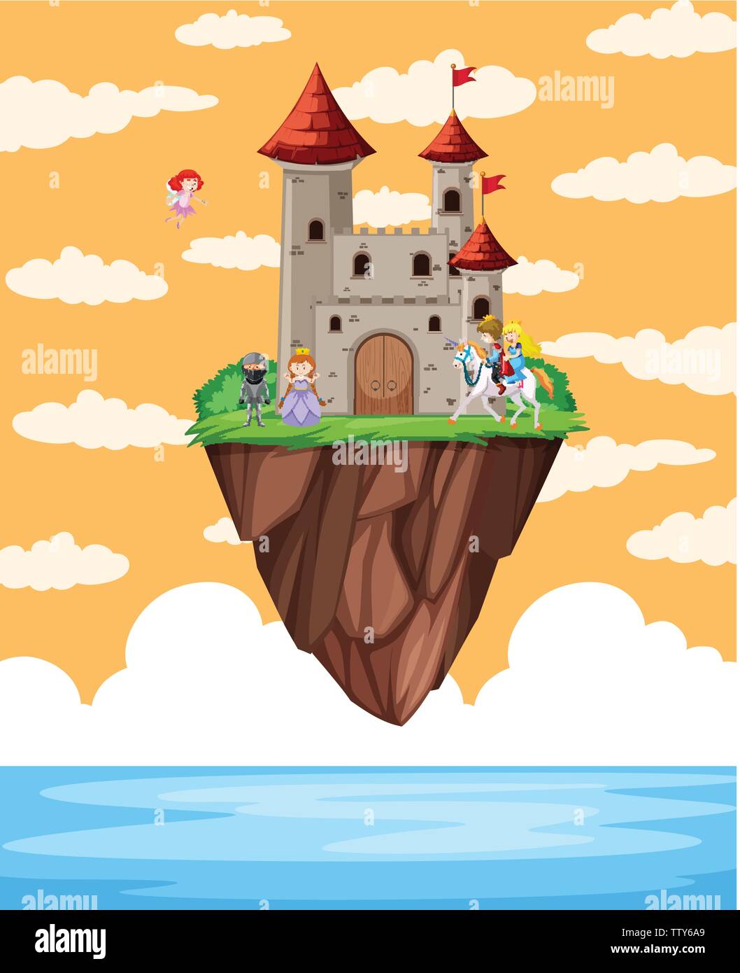 Castello galleggiante sull isola di illustrazione della scena Illustrazione Vettoriale