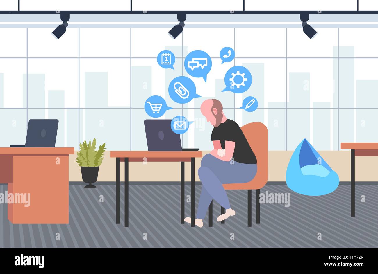 Business uomo seduto workplace imprenditore utilizzando laptop social media network chat online di bolla concetto di comunicazione co-centro di lavoro office Illustrazione Vettoriale