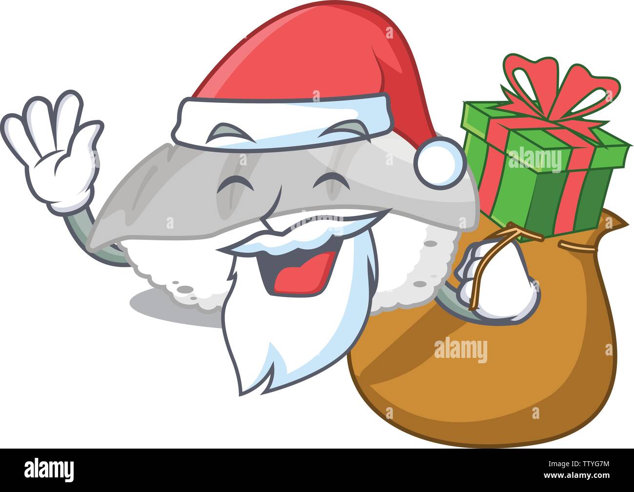 Santa con dono ika sushi in personaggio scatola di pranzo Illustrazione Vettoriale