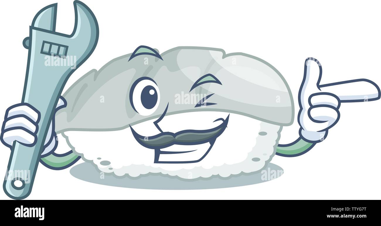 Mechanic ika sushi in personaggio scatola di pranzo Illustrazione Vettoriale