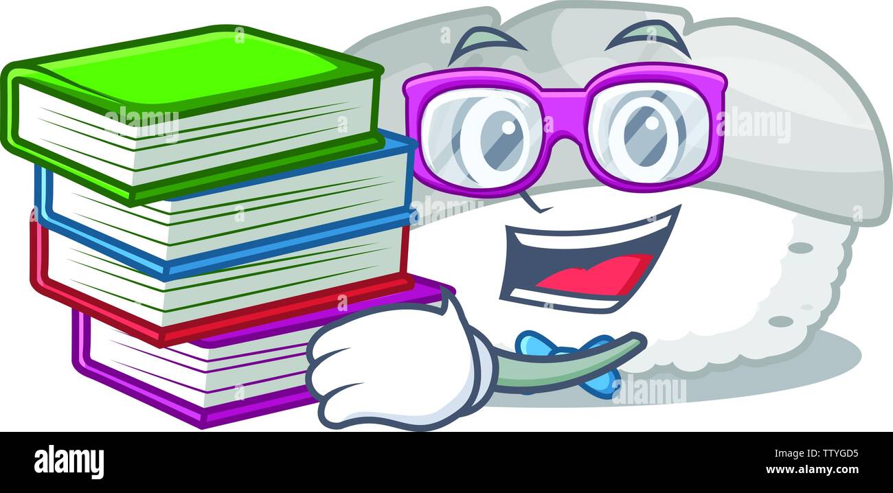 Studente con libro ika sushi in personaggio scatola di pranzo Illustrazione Vettoriale