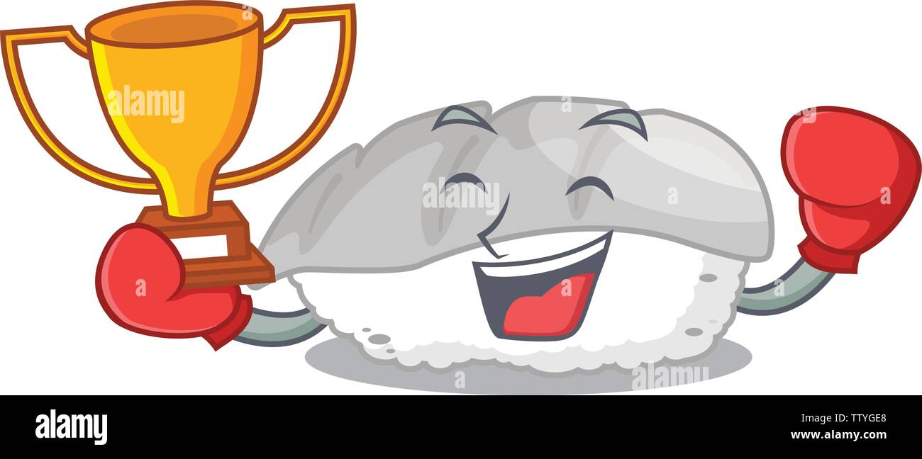 Il pugilato vincitore ika sushi in personaggio scatola di pranzo Illustrazione Vettoriale