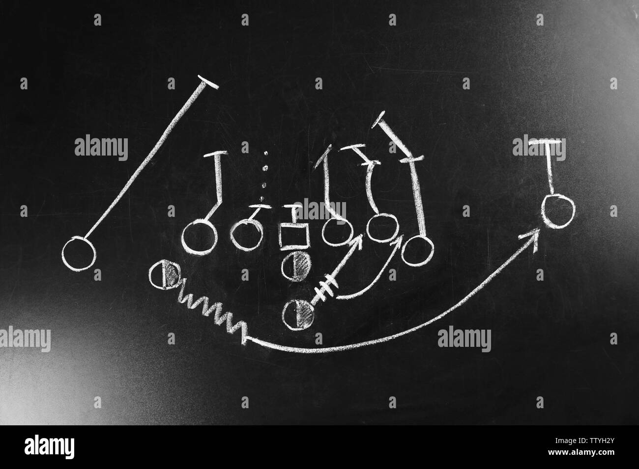 Schema di gioco del calcio su sfondo lavagna Foto Stock