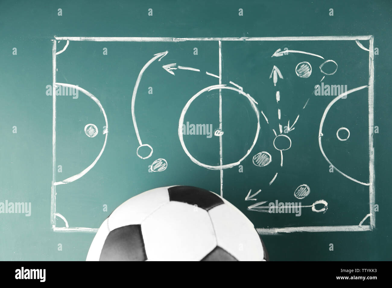 Schema di gioco del calcio e palla sul verde sfondo blackboard Foto stock -  Alamy