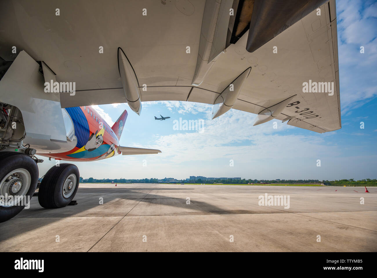 Close-up del Sichuan Airlines Airbus A350 ala Foto Stock
