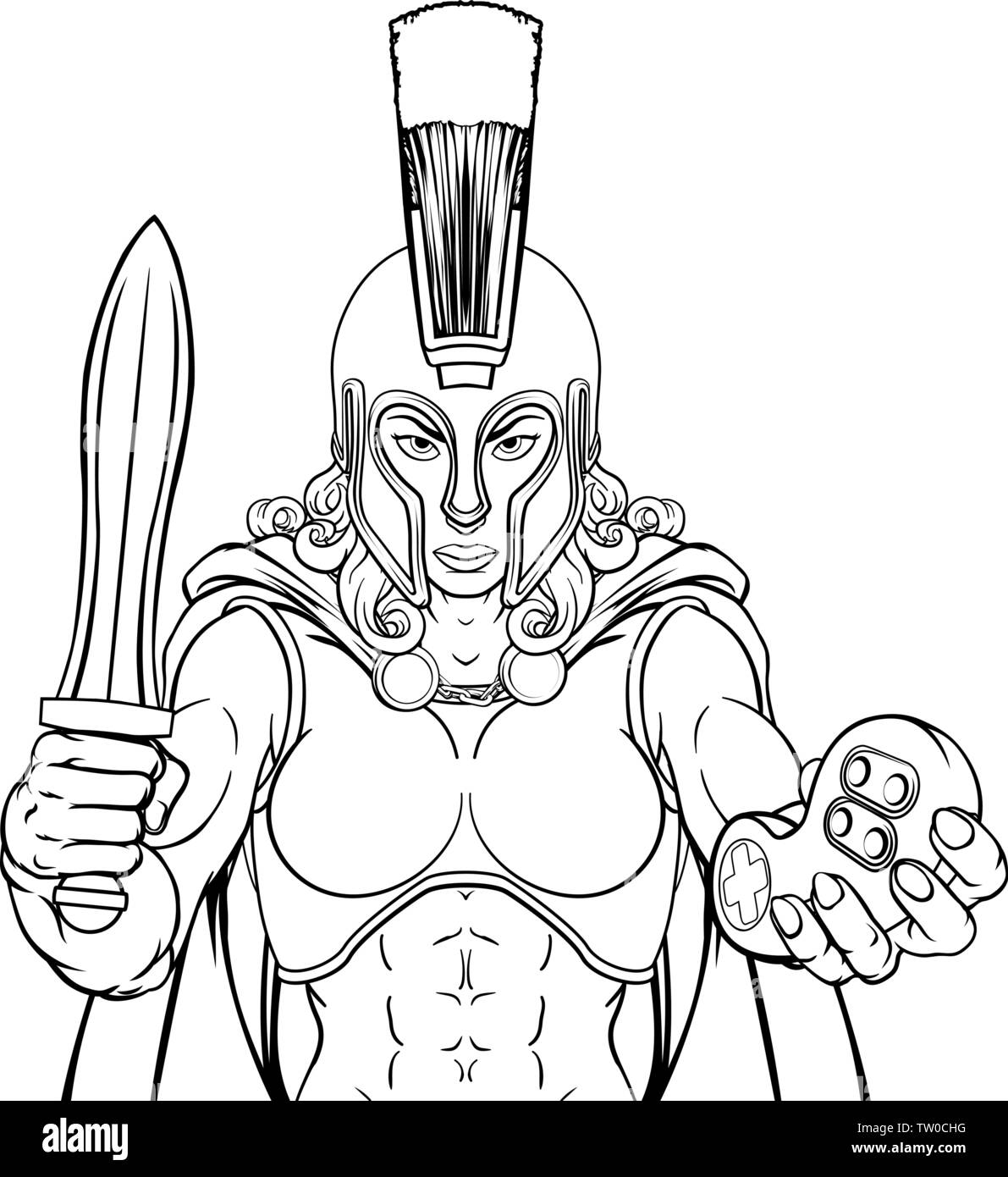 Spartan Trojan Gladiator Gamer donna guerriero Illustrazione Vettoriale