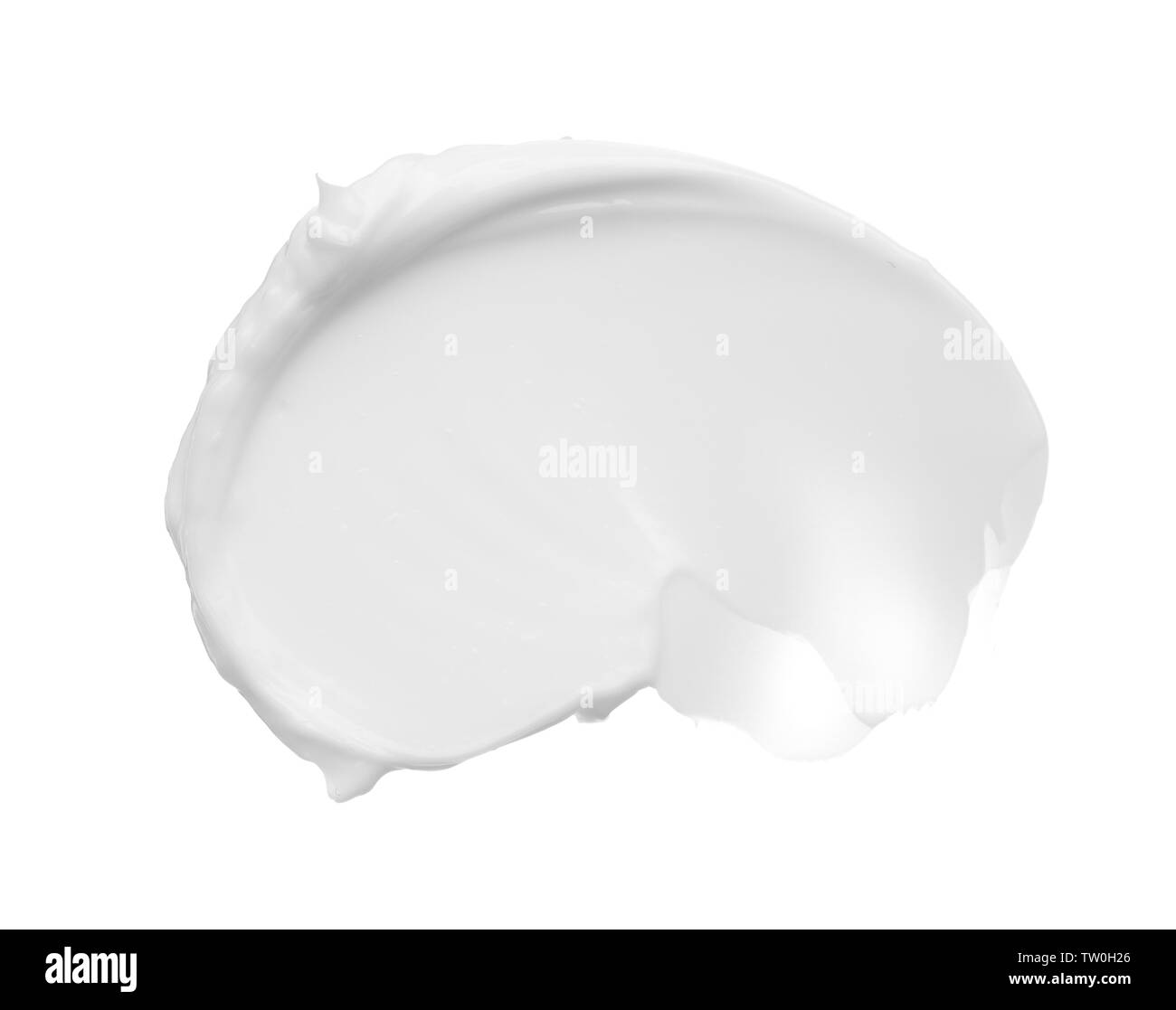 Macchie e consistenza di crema per il viso o bianco vernice acrilica isolati su sfondo bianco Foto Stock