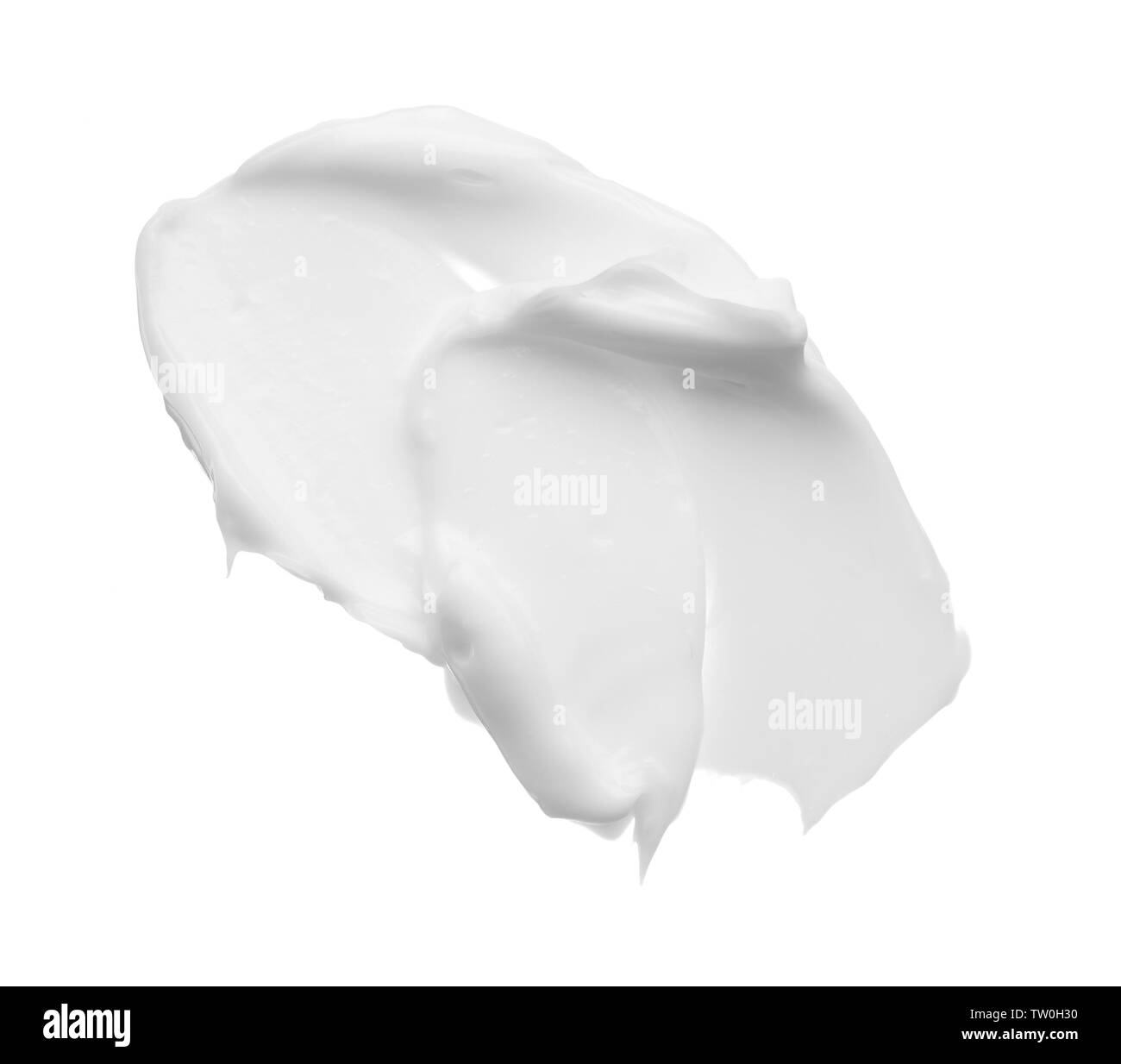 Macchie e consistenza di crema per il viso o bianco vernice acrilica isolati su sfondo bianco Foto Stock