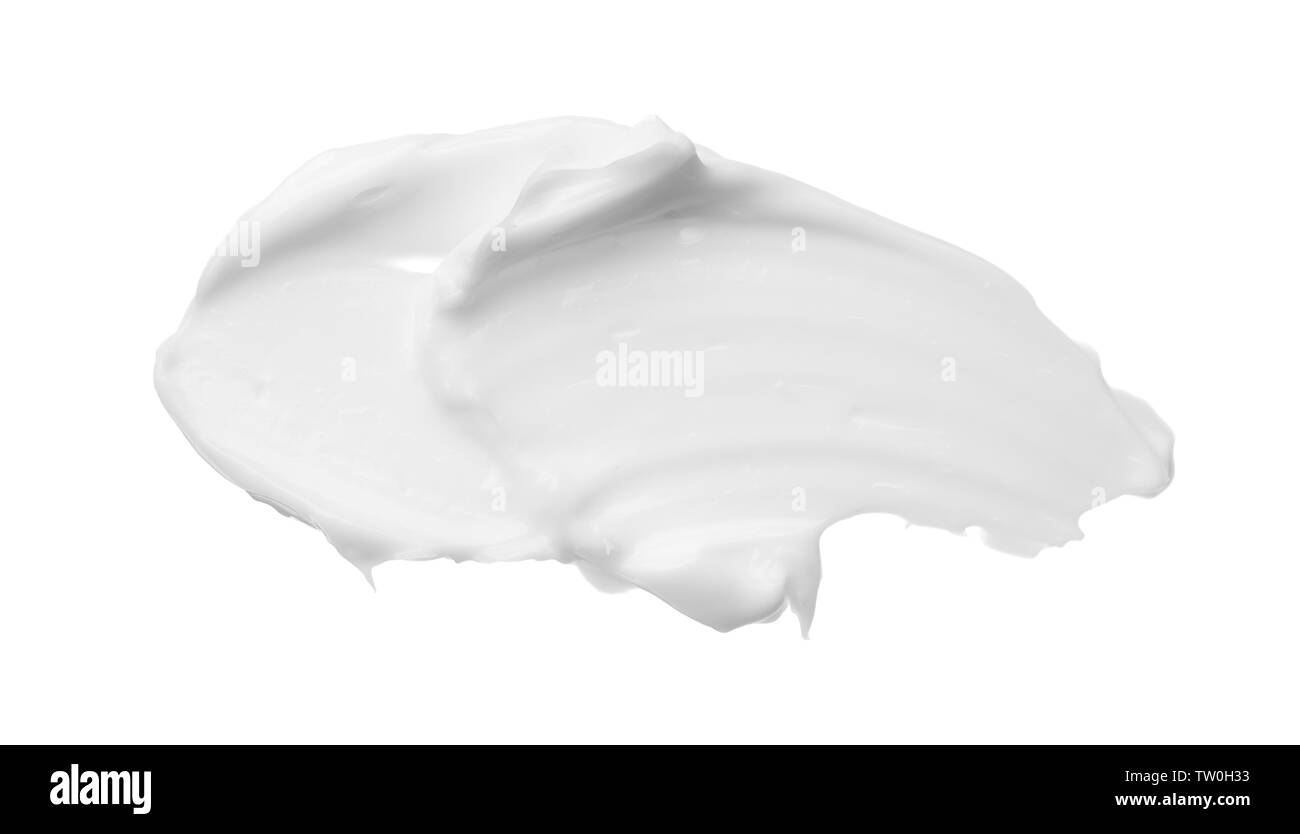 Macchie e consistenza di crema per il viso o bianco vernice acrilica isolati su sfondo bianco Foto Stock