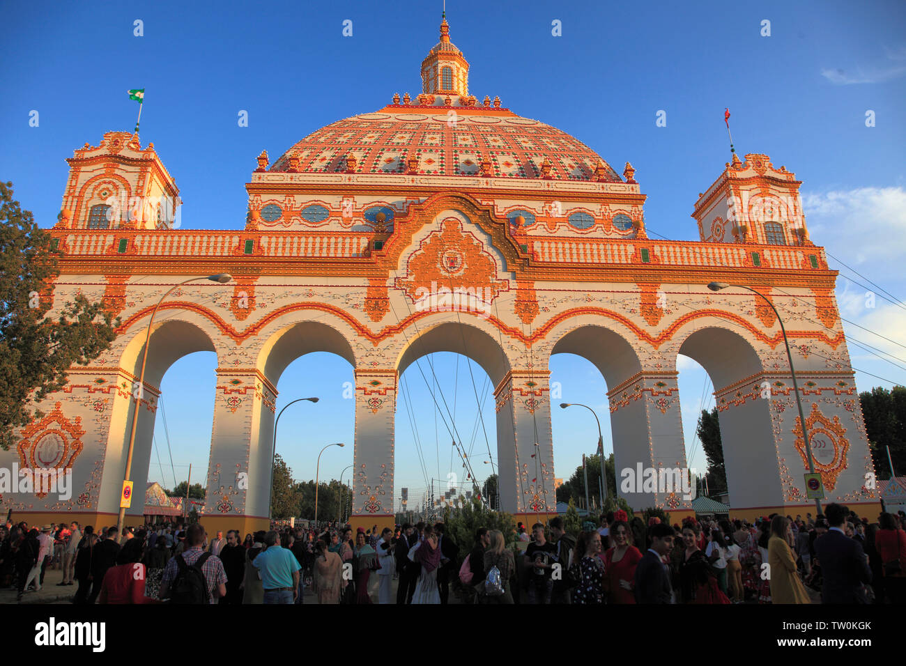 Spagna, Andalusia, Siviglia, Feria, equo, festival, ingresso gate, Foto Stock