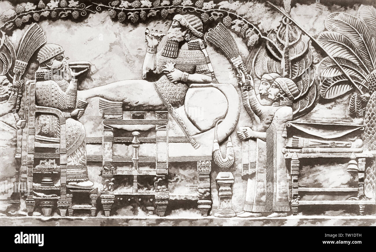 Nabucodonosor II nei giardini pensili di Babilonia. Nabucodonosor II, re di Babilonia c. 605 BC - c. 562 BC. Da una stampa contemporanea, c.1935. Foto Stock