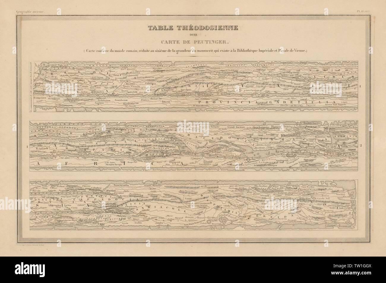 Tabella Théodosienne dite Carte de Peutinger. Roman Road map. Tabula c1871 Foto Stock