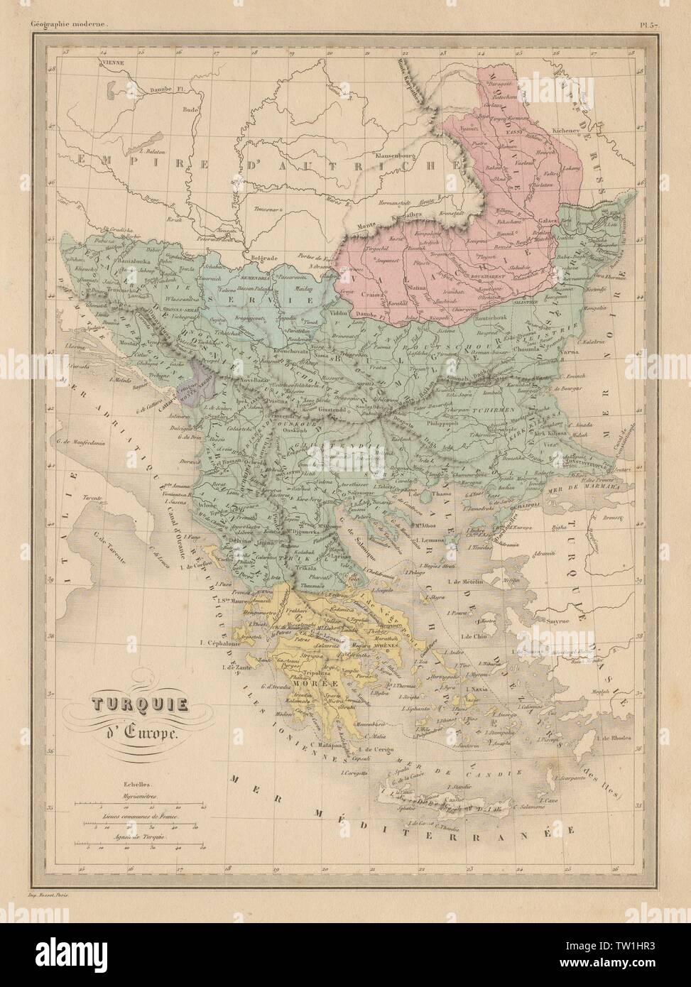 Turquie d'Europa. La Turchia in Europa Balcani Grecia Valacchia MALTE-BRUN c1871 mappa Foto Stock