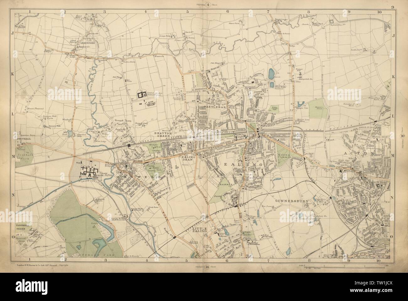 EALING/ACTON Greenford Hanwell Gunnersbury Hanger Lane Perivale BACON 1900 mappa Foto Stock