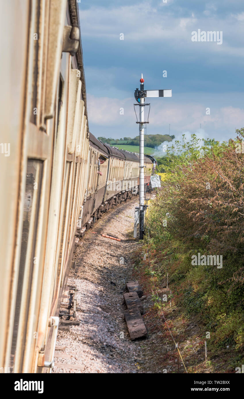 Vista lungo il carrello dalla West Somerset Railway, Somerset, Inghilterra, Regno Unito Foto Stock