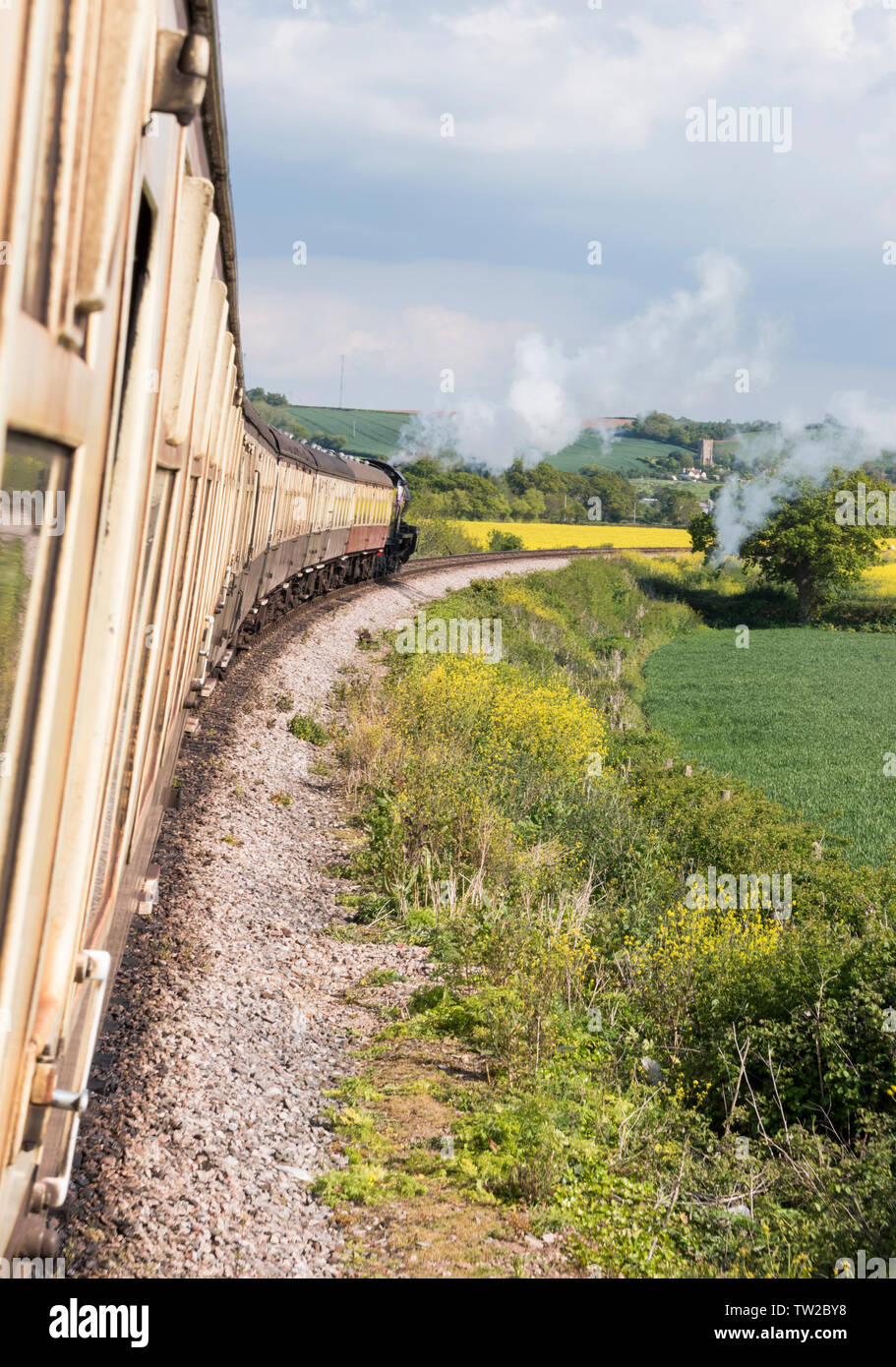 Vista lungo il carrello dalla West Somerset Railway, Somerset, Inghilterra, Regno Unito Foto Stock