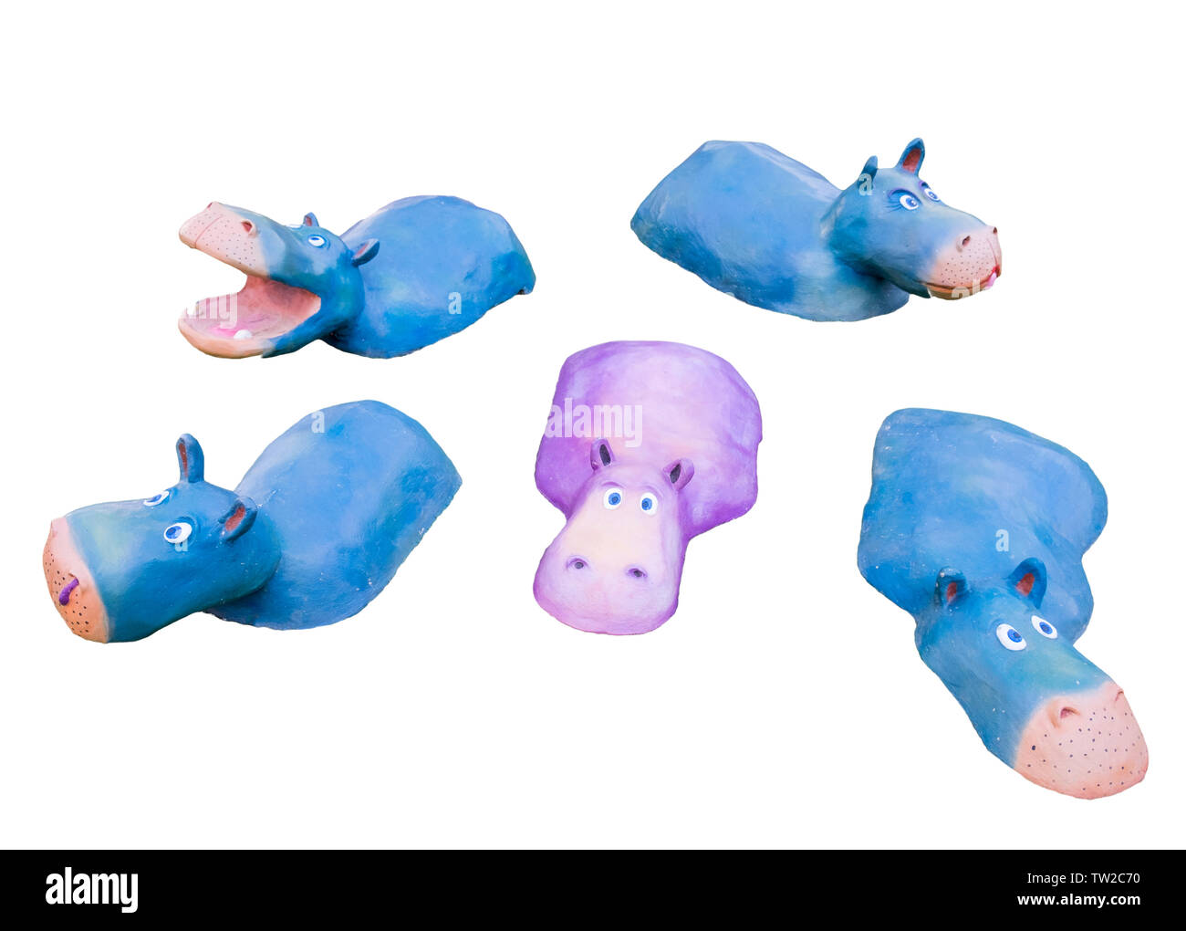 Statua di hippopotamus grosso animale carino rosa blu Foto Stock