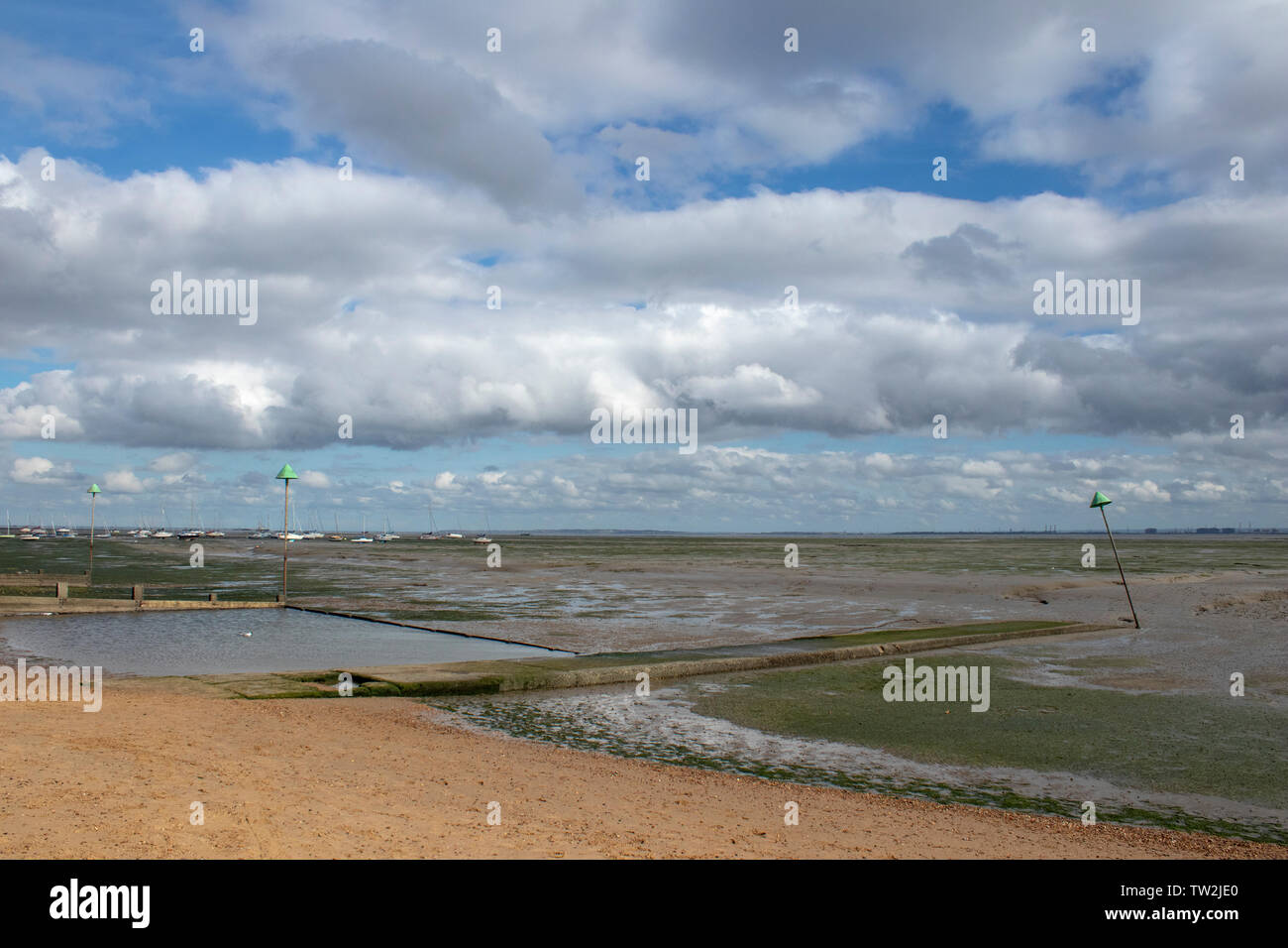 Bell Wharf Beach, Leigh-on-Sea, vicino a Southend, Essex, Inghilterra Foto Stock