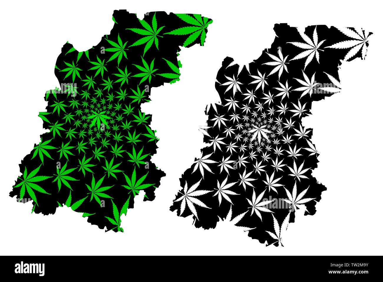 Nizhny Novgorod Oblast (Russia, Federazione Russa, Oblasts della Russia) mappa è progettato Cannabis leaf verde e nero, Oblast di Nizhegorod (Gorky Oblast) Illustrazione Vettoriale