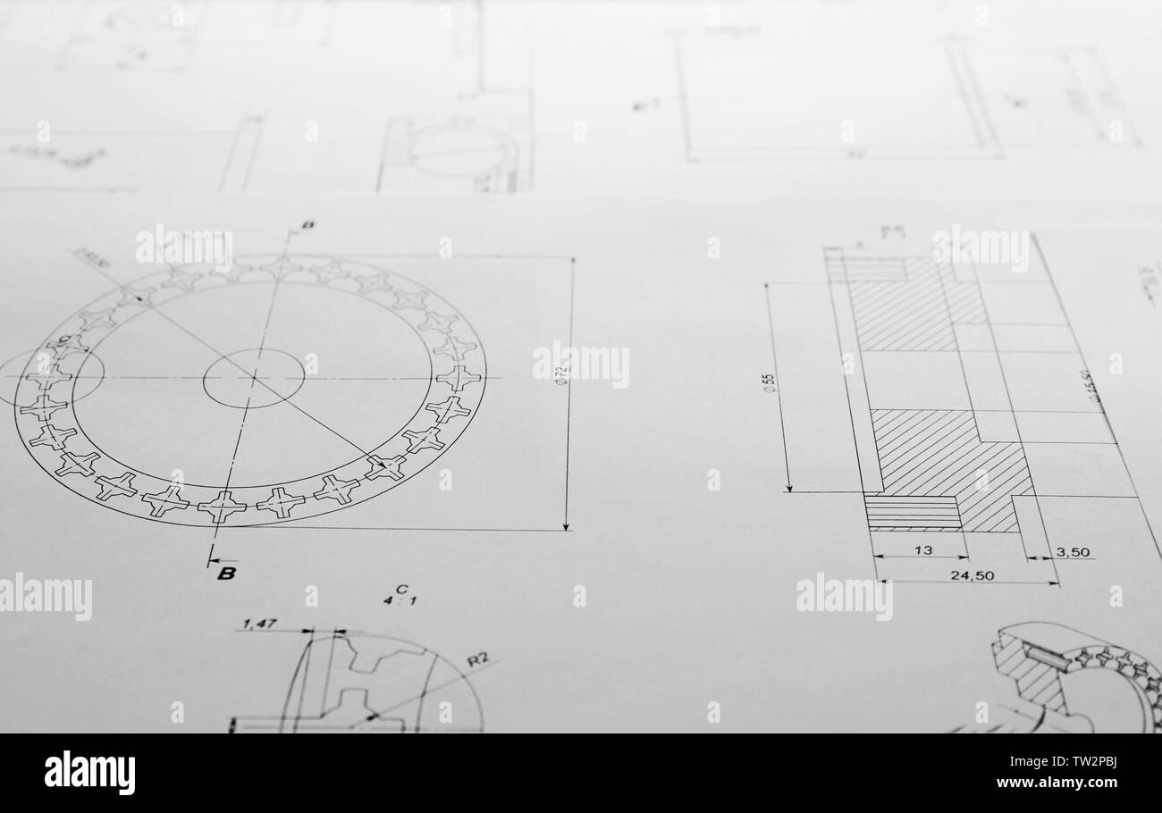 Parte blueprints come sfondo. Concetto di ingegneria Foto Stock