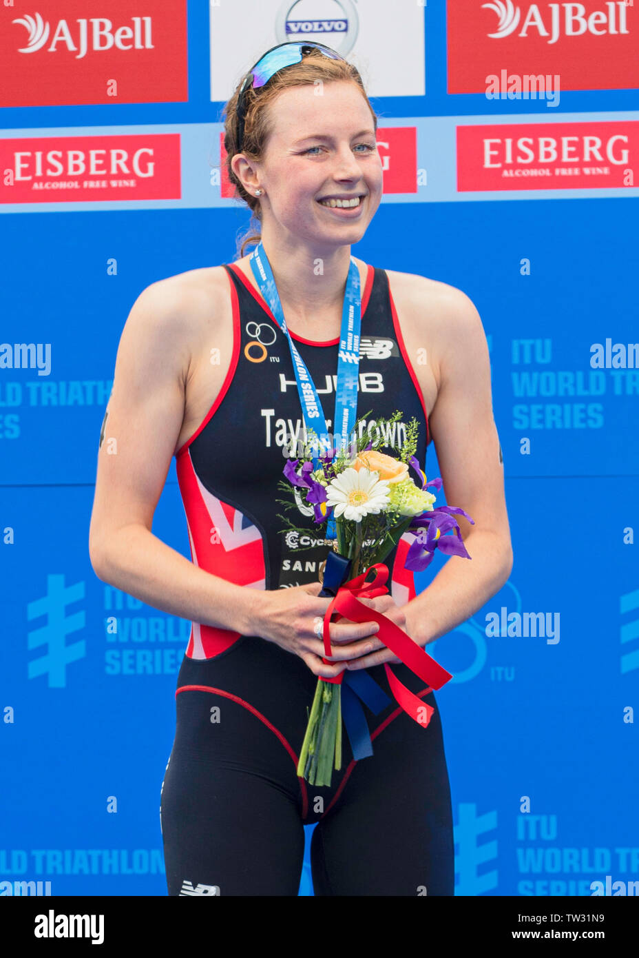 La Georgia Taylor Brown Gold vincitore in primo luogo al mondo serie Triathlon ITU Elite Womens Triathlon in Leeds 2019 Foto Stock