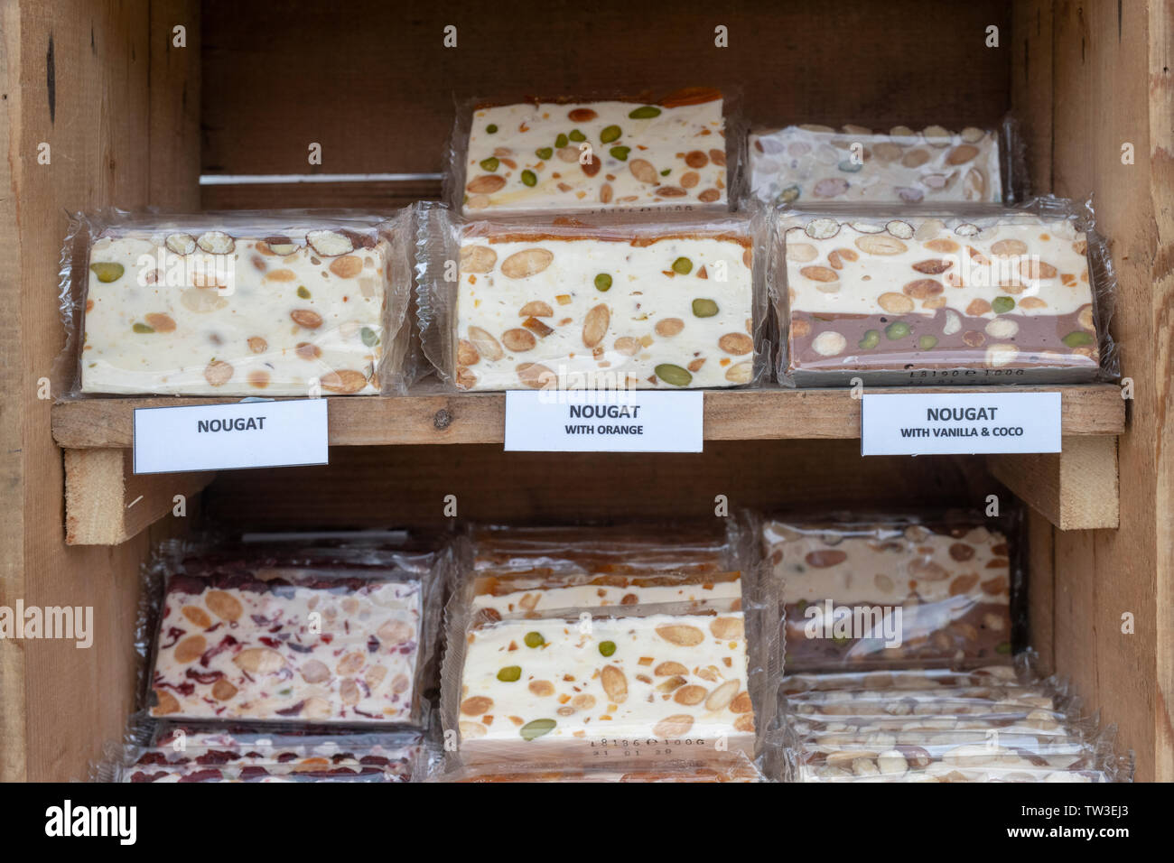 Torrone per vendita a parco Stonor food festival. Stonor, Henley-on-Thames, Oxfordshire, Inghilterra Foto Stock