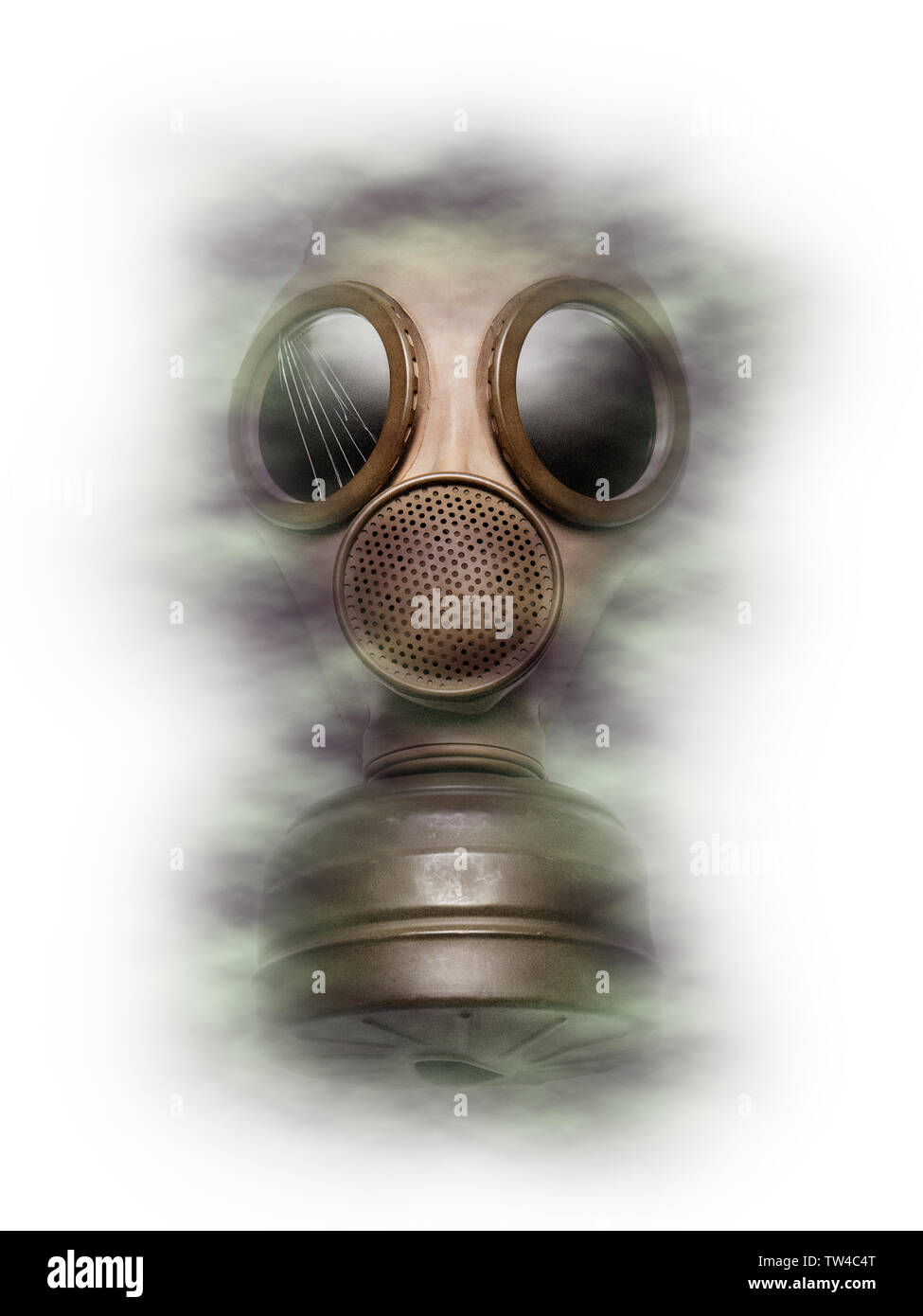 Maschera a gas immagine concettuale che simboleggiano la protezione da e il timore di aggressioni chimiche e biologiche, la guerra e il terrore. Foto Stock