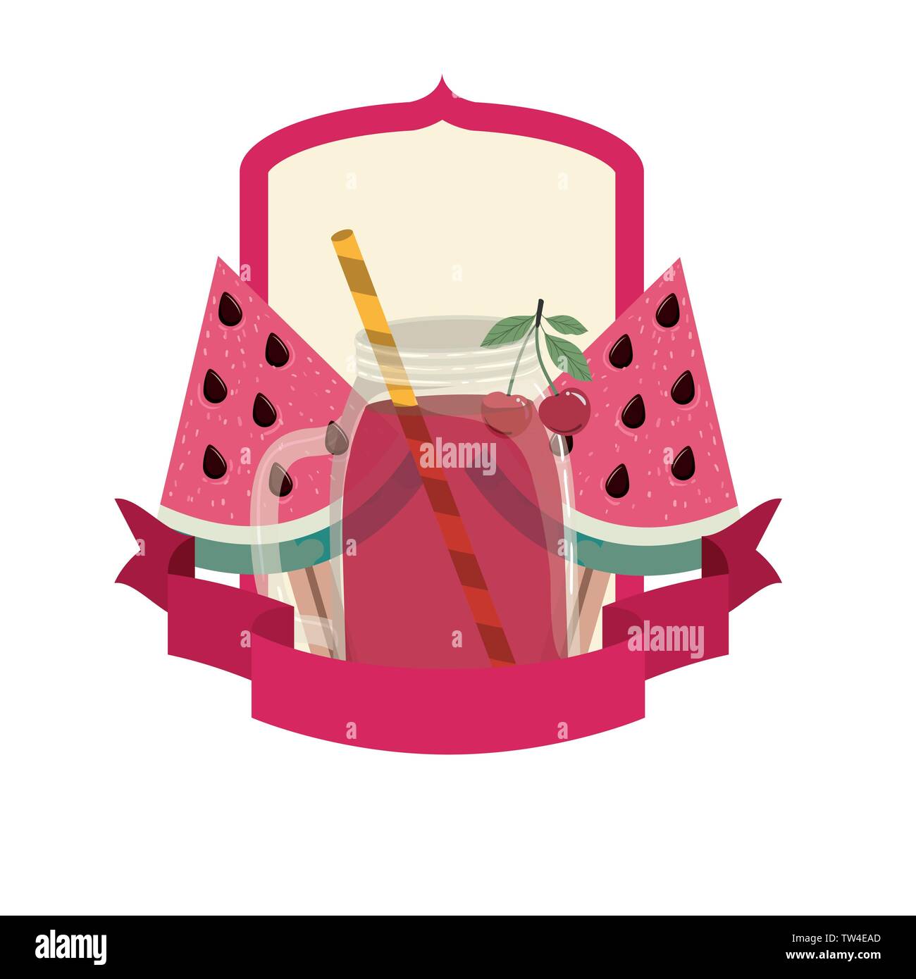 Vetro con cocomero e drink di paglia Illustrazione Vettoriale