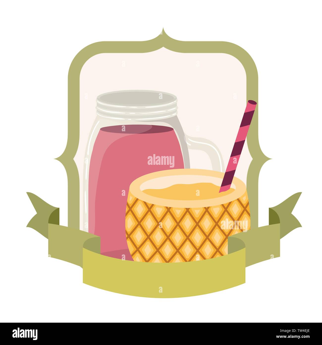 Cocktail di ananas per l'estate su sfondo bianco Illustrazione Vettoriale